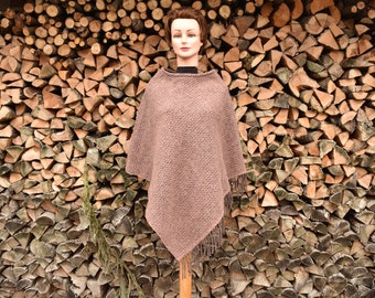 Poncho en laine de mouton grande taille à rayures marron Cape en laine de mouton grande taille rayée marron Cape en laine de mouton rayée grande taille marron