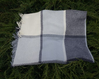 Lambswool Mohair Plaid Throw Blanket: Soft Check Wool Cover