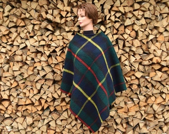 XXL size check multicolor lambs wool poncho Extra large size check multicolor lambs wool cloak XXL size check multicolor lambs wool cape