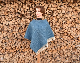 Blue small size lambs wool poncho Blue small size lambs wool cloak Blue small size lambs wool cape