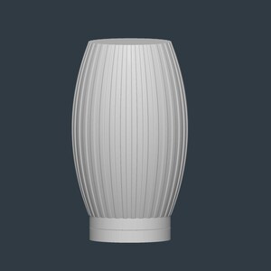 May include: A white, vertically ribbed vase with an oval shape. The vase has a flat base and a rounded top. The ribbed design creates a textured surface. The vase is a neutral color, suitable for various decor styles.