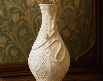 Art Nouveau Snake Vase STL: 3D Printable Serpent Decor Digital File