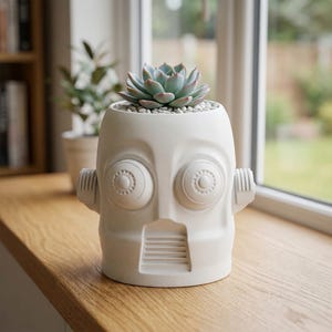 Robot Plant Pot STL File – Digital 3d Printer file – no supports