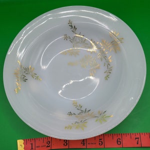 Vintage Federal glass bowl, Golden Bamboo pattern on milk glass.