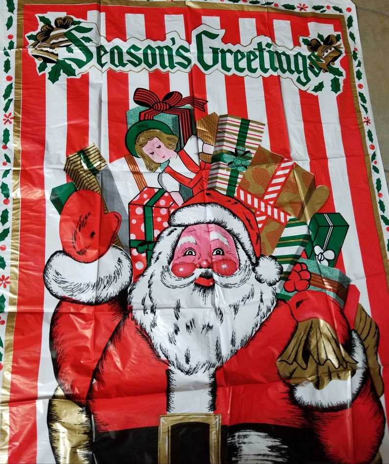 Vintage Santa door cover. Season's Greetings vinyl panel. | Etsy