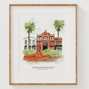 Savannah Cotton Exchange illustration - hand painted room decor - Wall Art, Paintings, Tourism, Southern Charm