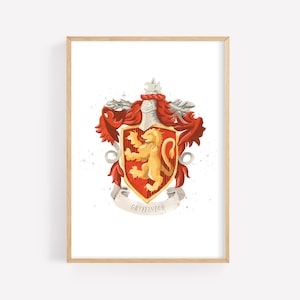 Griffin House Crest Print - Wizarding World - hand painted watercolor room decor - Magical Wall Art, Paintings, Tourism, Witch, Nerd Art