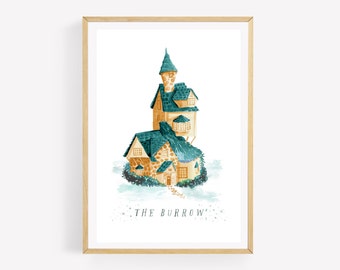 Wizarding Family House Watercolor Print: Magical Room Decor