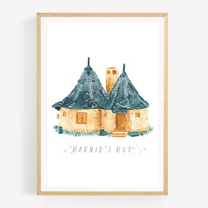 Gamekeeper's hut watercolor Print - hand painted room decor - Magical Wall Art, Paintings, Tourism, Witch, Nerd Art