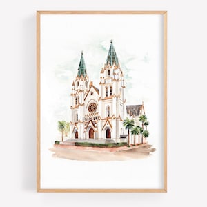 Cathedral Basilica of St. John the Baptist Watercolor Print - Savannah Georgia - Watercolor painting