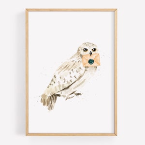 Snowy Owl watercolor Print - Wizarding world - hand painted room decor - Magical Wall Art, Paintings, Tourism, Witch, Nerd Art