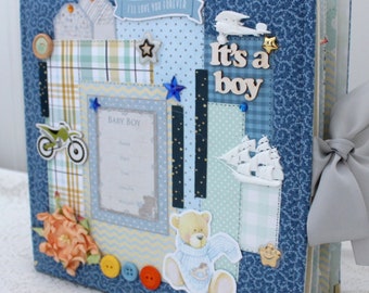 Handmade baby boy photo album  Baby scrapbook album  Baby memory book Baby boy gift