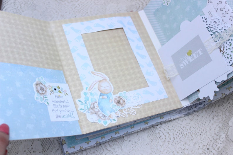 Handmade baby boy photo album Baby scrapbook album Baby memory book Baby gift image 7