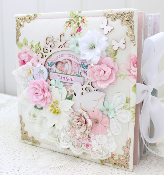Floral Baby Girl Scrapbook Album: Newborn Memory Book, 50 Photos