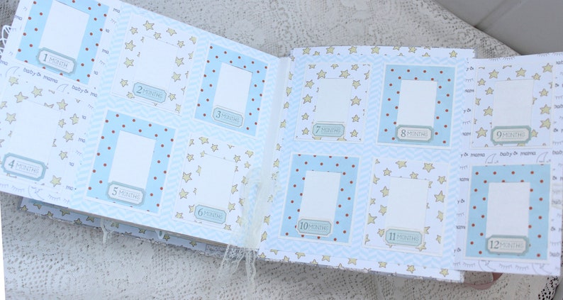 Handmade baby boy photo album Baby scrapbook album Baby memory book Baby gift image 10