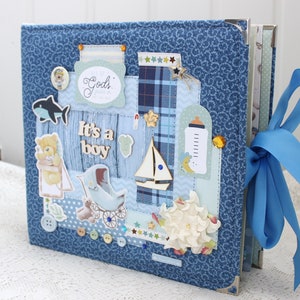 Handmade baby boy photo album Baby scrapbook album  Baby memory book Baby boy gift