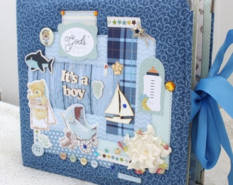 Handmade baby boy photo album Baby scrapbook album  Baby memory book Baby boy gift