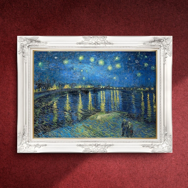 Vincent van Gogh - Nuit étoilée sur le Rhône - Peintures célèbres - Affiche d’art vintage - Impression classique - A4 A3 A2 - Décoration intérieure - Beaux-arts