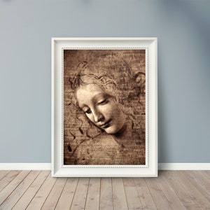 Leonardo da Vinci - La Scapigliata - 1508 - Famous Paintings - Vintage Art Poster - Classic Print -  A4 A3 A2 - Home Wall Decor - Fine Art