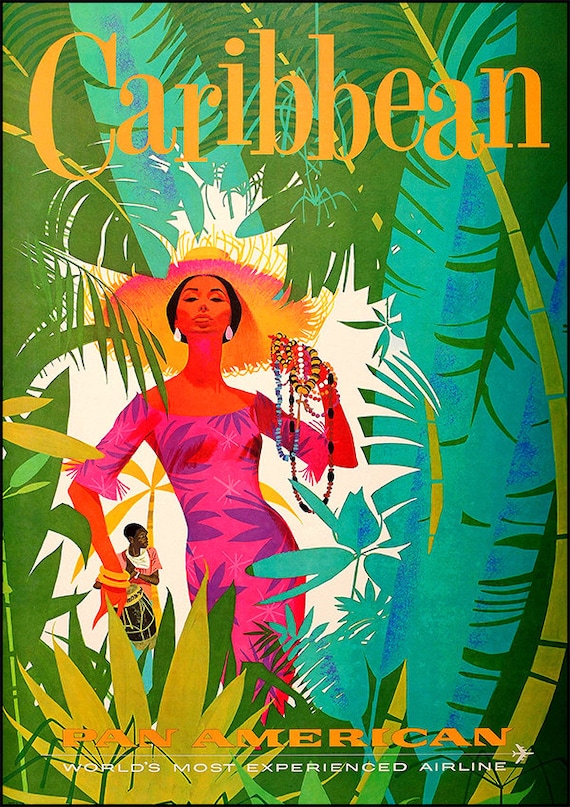 CARIBBEAN Panam - Vintage Travel Poster Print - Satin Paper - A4