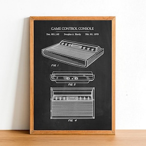 May include: A black and white illustration of a game control console patent drawing. The drawing shows the console's design and includes the text "GAME CONTROL CONSOLE", "Des. 251,143", "Douglas A. Hardy", "Feb. 20, 1979", "FIG I", "FIG. 5", and "FIG. 4".