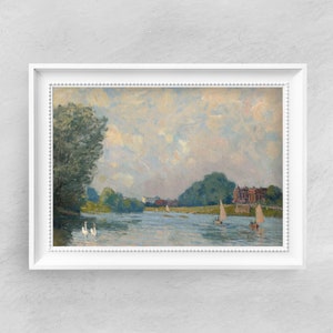 The Thames at Hampton Court by Alfred Sisley - Famous Paintings - Vintage Art Poster - Rustic Print - Gift Idea - Home Wall Decor | 119