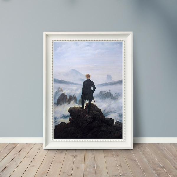 Caspar David Friedrich - Viandante sopra il mare di nebbia - 1818 - Dipinti famosi - Poster d'arte vintage - Stampa classica - Home Wall Decor