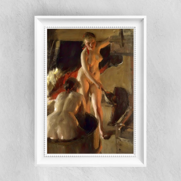 Chicas tomando un baño de Anders Zorn / Impresión vintage - Pinturas famosas - Póster de arte antiguo - Impresión en papel - Decoración de la pared del hogar / 187