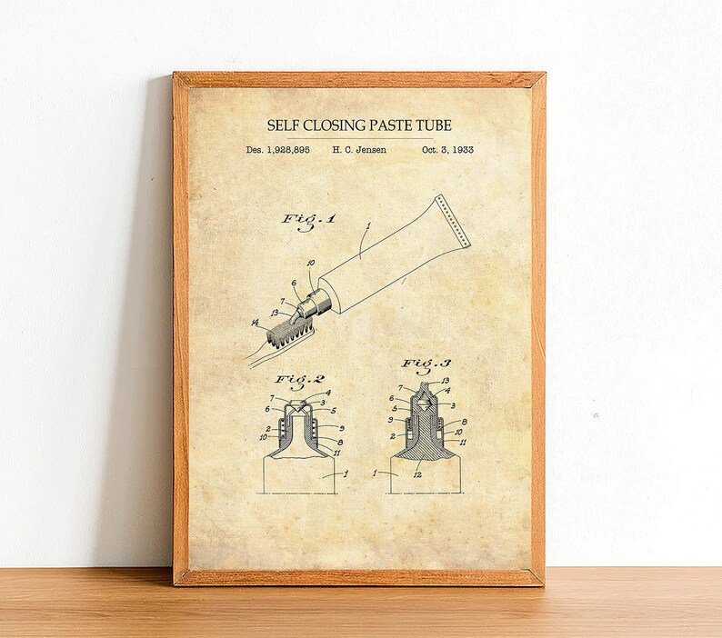 Toothpaste Tube, Bathroom Patent Poster Print, A4 A3 A2 Prints, Home ...