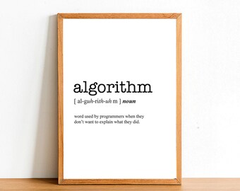 ALGORITHM Word Definition Poster Print Urban Dictionary Word Meaning  Funny Gift A4 A3 A2 Typographic Posters Wall Decor Prints