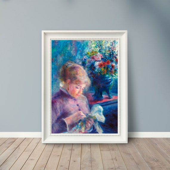 ルノワール - 裁縫をする若い女性 - 1879 - 有名な絵画 - ビンテージ