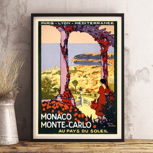 MONACO - Impression Affiche de Voyage Vintage - Papier Satin - A4 A3 A2 - Décoration Murale Maison Qualité TOP
