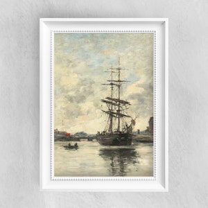 Barco en los Touques de Eugene Boudin - Pinturas famosas - Cartel de arte vintage - Impresión rústica - Idea de regalo A4 A3 A2 - Decoración de la pared del hogar / 092