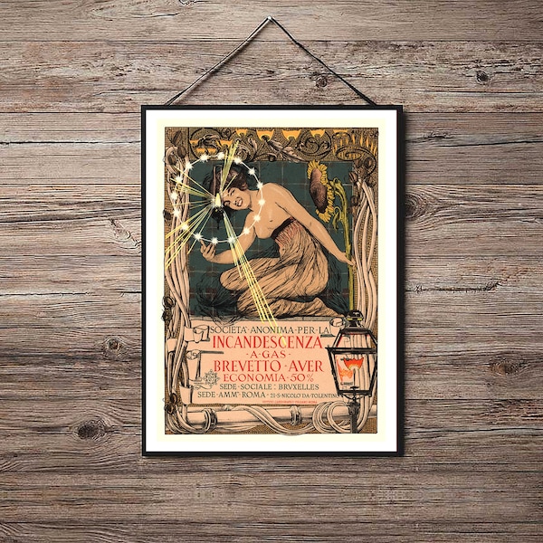 Affiche pour la lampe incandescente à pétrole - 1896 - Art Nouveau La Belle Epoque - A4 A3 A2 - Home Wall Decor TOP QUALITY