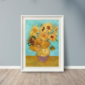 Vincent van Gogh - Vase avec douze tournesols - 1889 - Peintures célèbres - Affiche d’art vintage - Impression classique - A4 A3 A2 - Décoration murale pour la maison