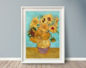 Vincent van Gogh - Vase with Twelve Sunflowers - 1889 - Famous Paintings - Vintage Art Poster - Classic Print - A4 A3 A2 - Home Wall Decor