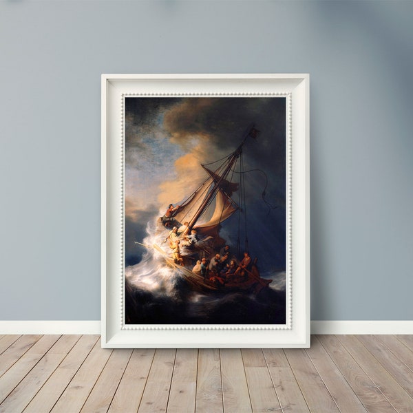 Rembrandt - La tempête sur la mer de Galilée - 1633 - Peintures célèbres - Affiche d’art vintage - Impression classique - A4 A3 A2 - Décoration murale de la maison