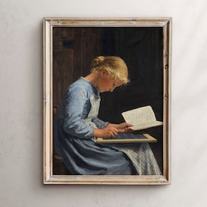 Young Girl Studying Vintage Portrait Print - Famous Paintings - Antique Art Poster - Print on Paper -  A4 A3 A2 - Home Wall Decor | 011