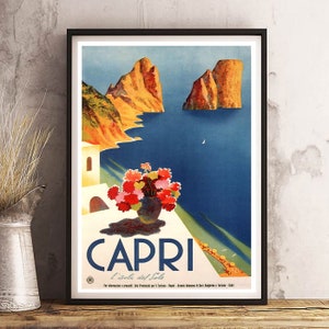 CAPRI - Stampa poster di viaggio vintage - Carta satinata - A4 A3 A2 - Decorazione da parete per la casa Qualità superiore