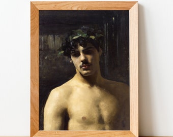 Hombre con laurel de John Sargent - Cartel de bellas artes - Impresión de pintura al óleo vintage - Pinturas famosas - Clásicos del arte - Decoración rústica / 089