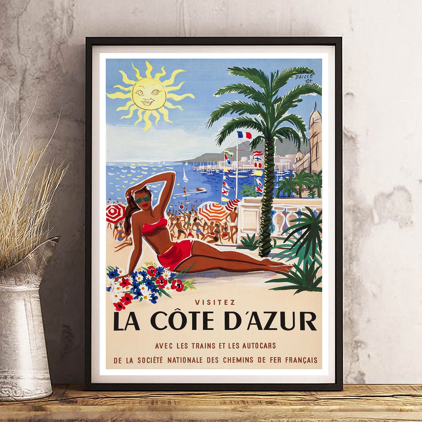 COTE D'AZUR- Vintage Travel Poster Print - Satin Paper - A4 A3 A2