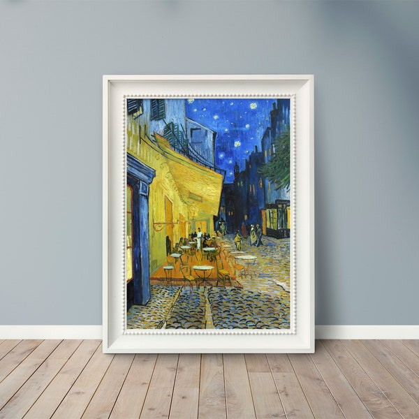 Vincent van Gogh - Terrasse de café la nuit - 1888 - Peintures célèbres - Affiche d'art vintage - Impression classique - A4 A3 A2 - Décoration murale maison