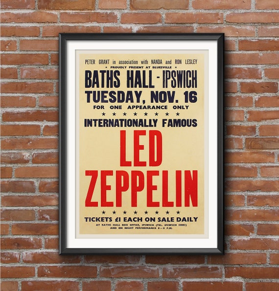 Led Zeppelin 1971 Baths Hall Ipswich Uk Classic Vintage Music Concert Poster Print Psychodelic A4 A3 A2 Home Wall Decor