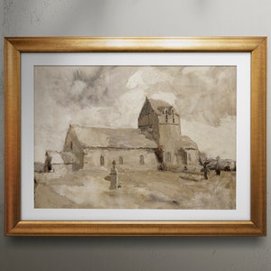 Village Church Vintage Art Print - Fine Art Painting Reproduction - Antique Art Poster - Print on Paper -  A4 A3 A2 - Home Wall Decor | 044