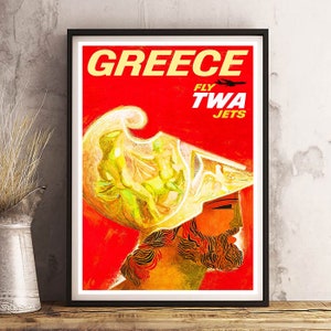 GREECE TWA Jets - Vintage Travel Poster Print - Satin Paper - A4 A3 A2 - Home Wall Decor TOP Quality