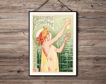 Absenta Robette - 1896 - Art Nouveau La Belle Epoque - A4 A3 A2 - Decoración de la pared del hogar CALIDAD SUPERIOR