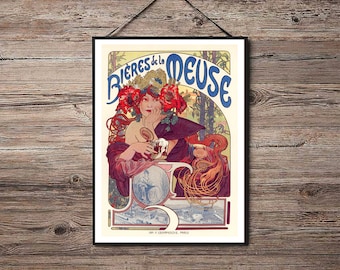 Bières de la Meuse - 1897 - Art Nouveau La Belle Epoque - A4 A3 A2 - Home Wall Decor DE MÁXIMA CALIDAD