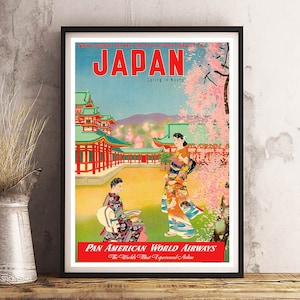 GIAPPONE Panam - Stampa poster di viaggio vintage - Carta satinata - A4 A3 A2 - Decorazione da parete per la casa di altissima qualità