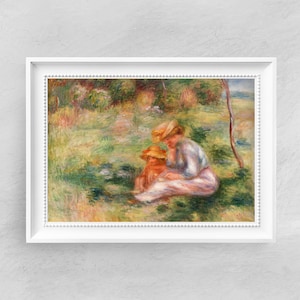 Woman and Child in the Grass by Pierre Auguste Renoir - Fine Art Print - Vintage Art Poster - Famous Paintings - Home Decor Gift Idea