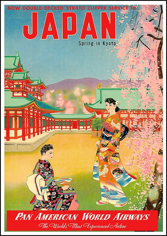 JAPAN Panam - Vintage Travel Poster Print - Satin Paper - A4 A3 A2